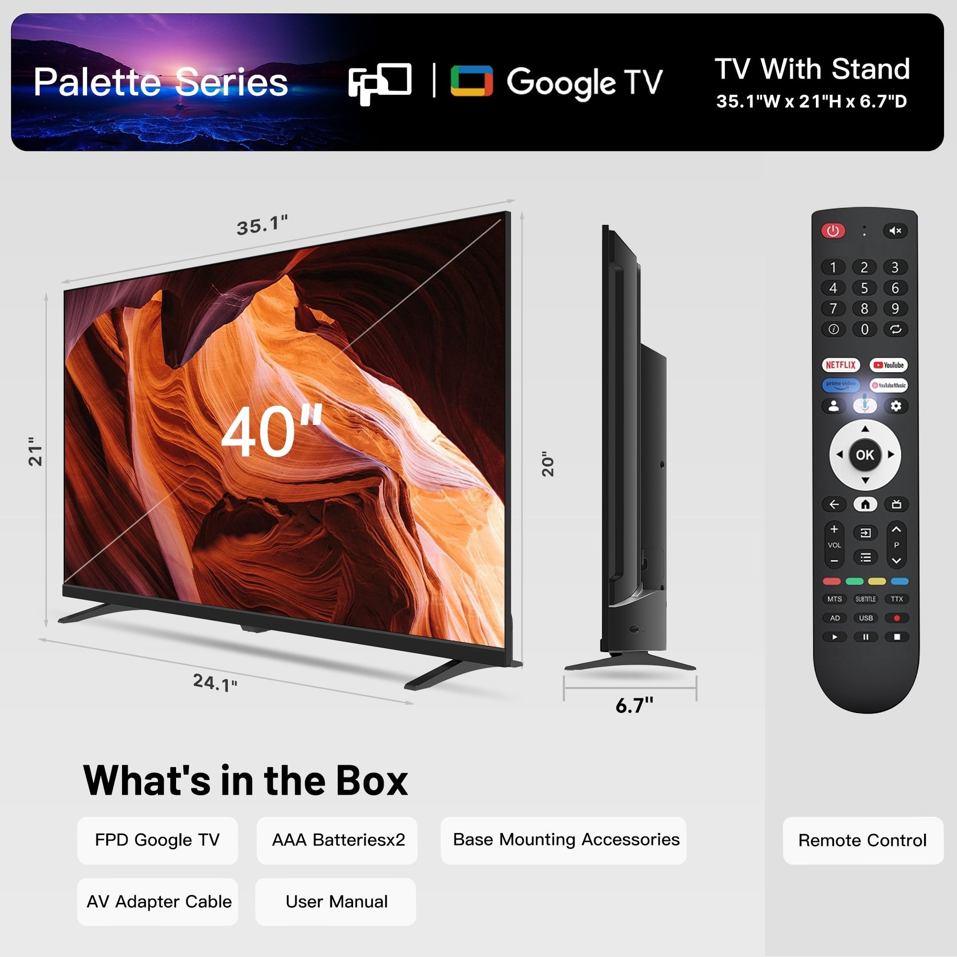 40 inch Palette Series Smart Frameless Google TV - Dolby and HDR Support - FPD